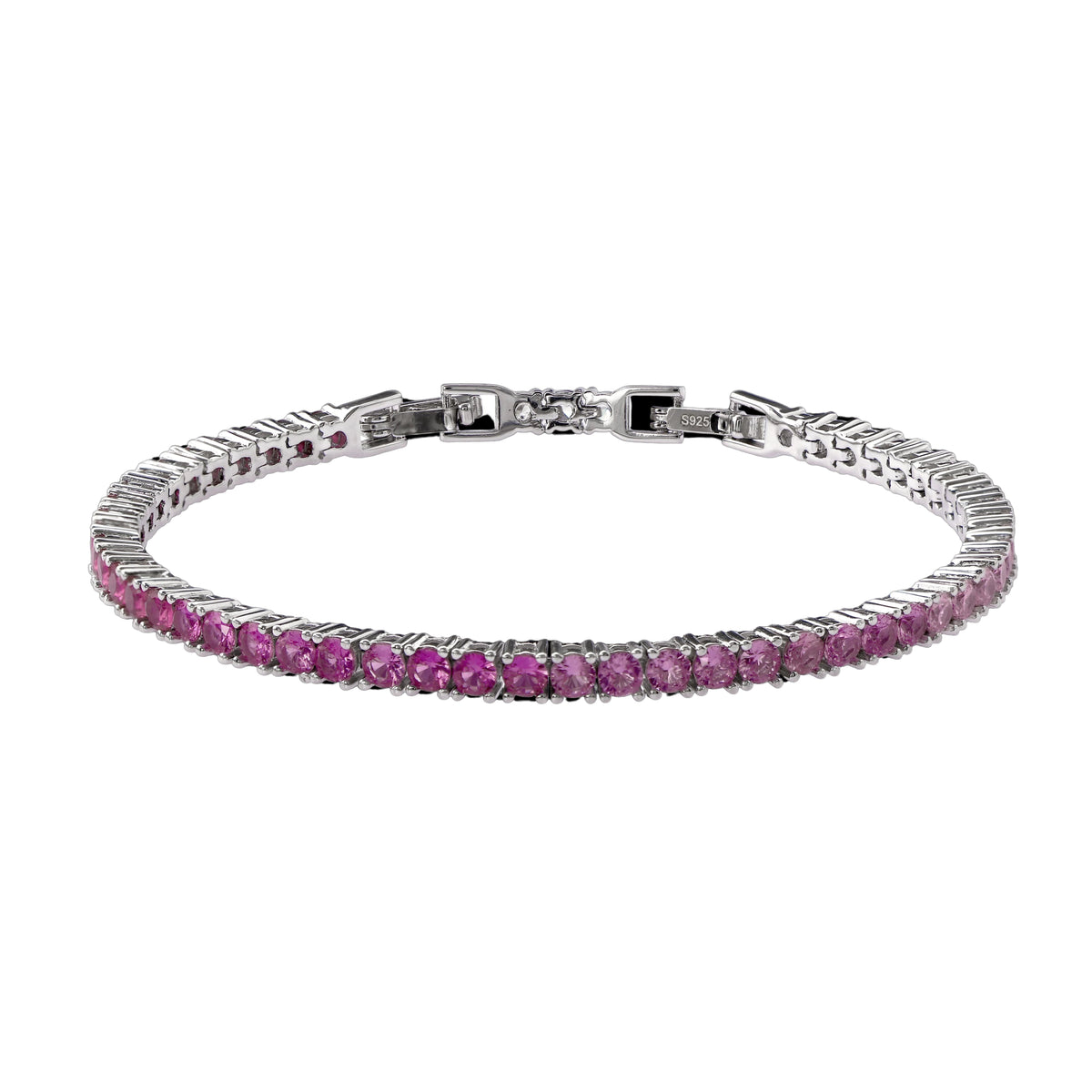 Ombre Tennis Bracelet in ruby pink – sterling silver tennis bracelet with an ombre gradient of pink stones