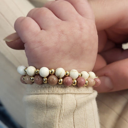 Double Mauve & White Beaded Bracelet