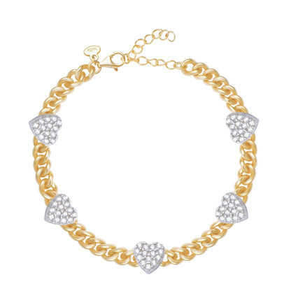 5 Heart Cuban Bracelet