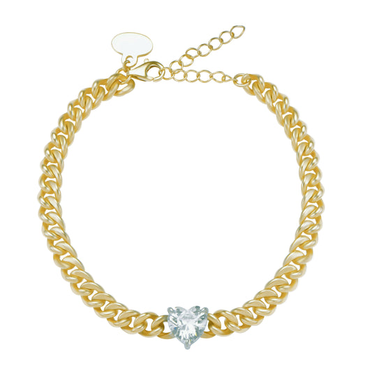 Solitaire Heart Cuban Bracelet