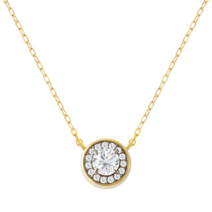 The Lueur Necklace - Bezel Solitaire – sterling silver necklace with a round bezel-set clear stone pendant