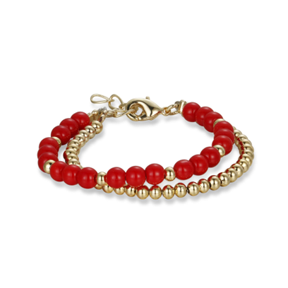 Double Red & Gold Beaded Bracelet